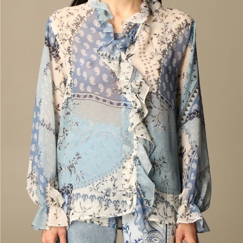 Etro shirt in patterned silk with rouches size M